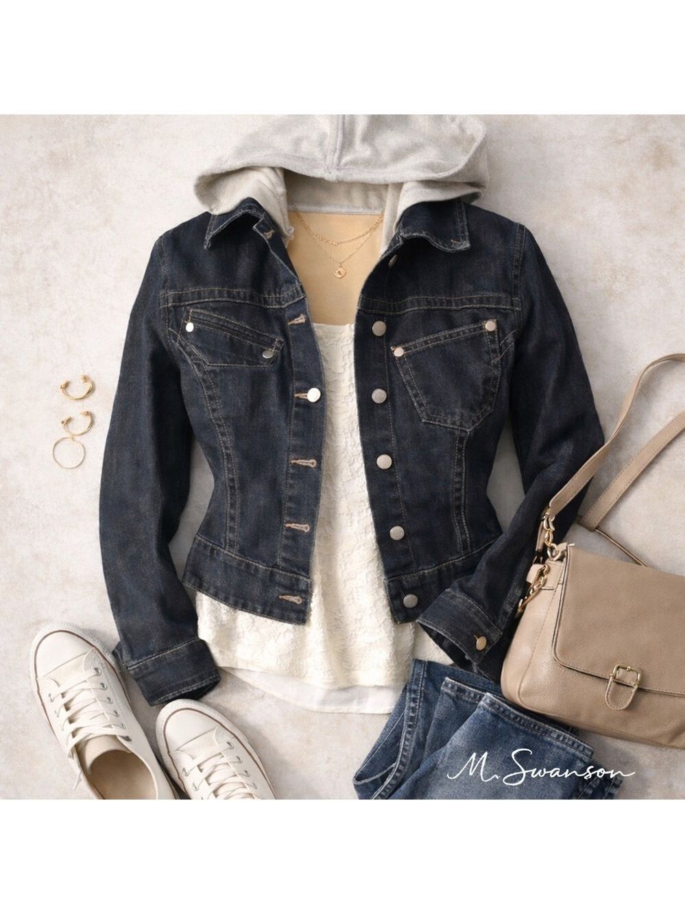 Younique Juniors Denim Jacket Dark Wash Hoodie Small